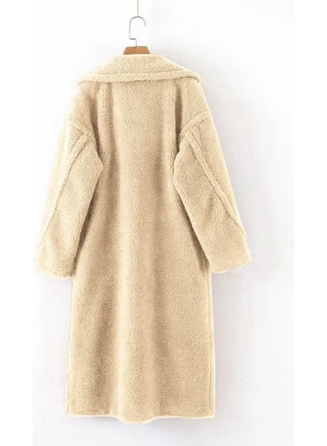Barbora Plush Winter Women's Buttoned Lined Furry Jacket WS03KREM6 - Image 2